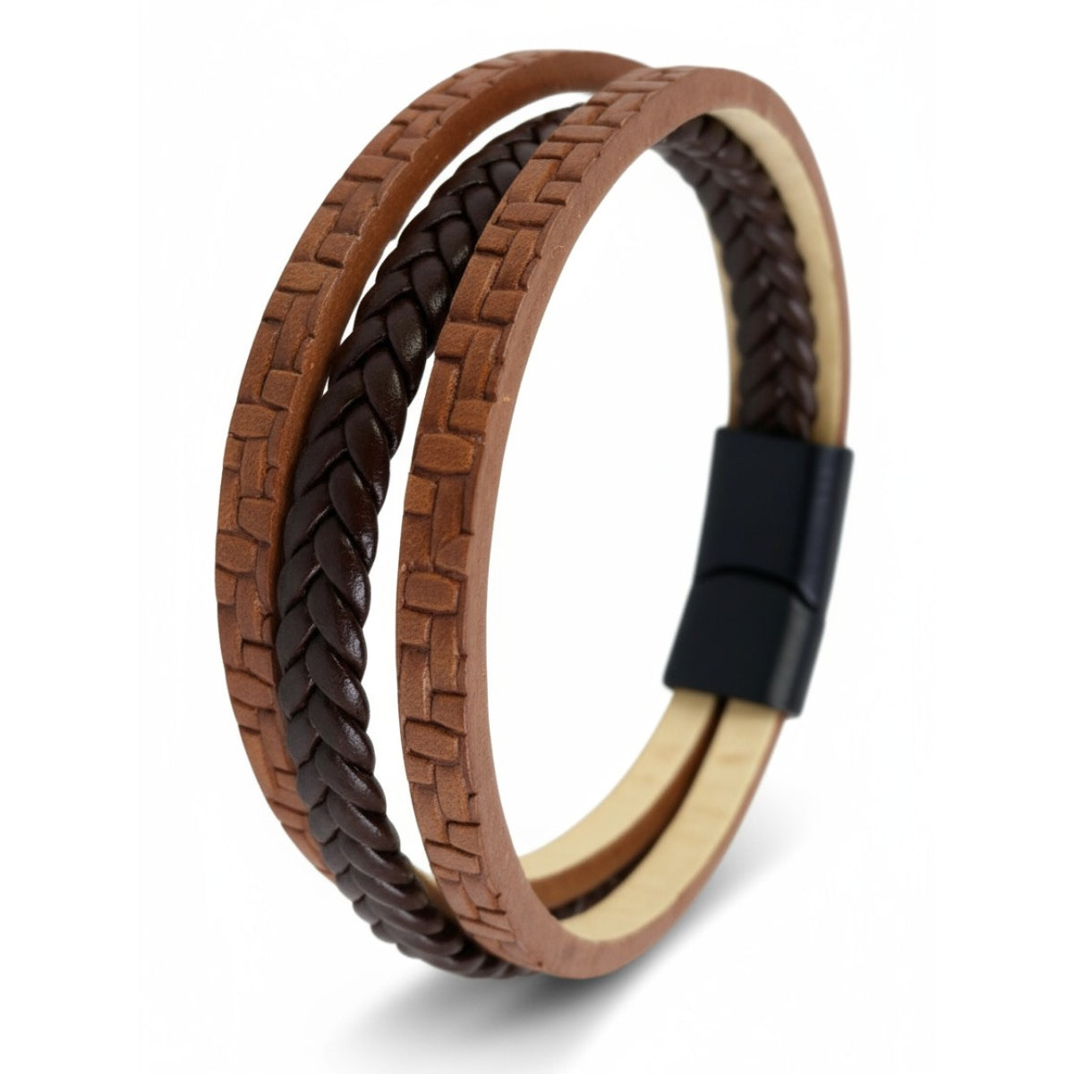 Bracelet en cuir tressé, tendance, modèle Antoine avec fermeture en acier inoxydable BA1002