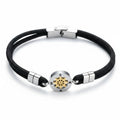 Bracelet nautique en acier inoxydable / gouvernail de bateau mobile / corde noire pour homme BA1009