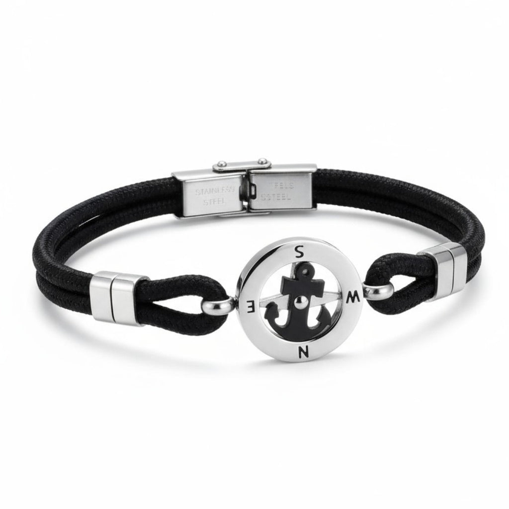 Bracelet homme acier cordon / Noir BA1007
