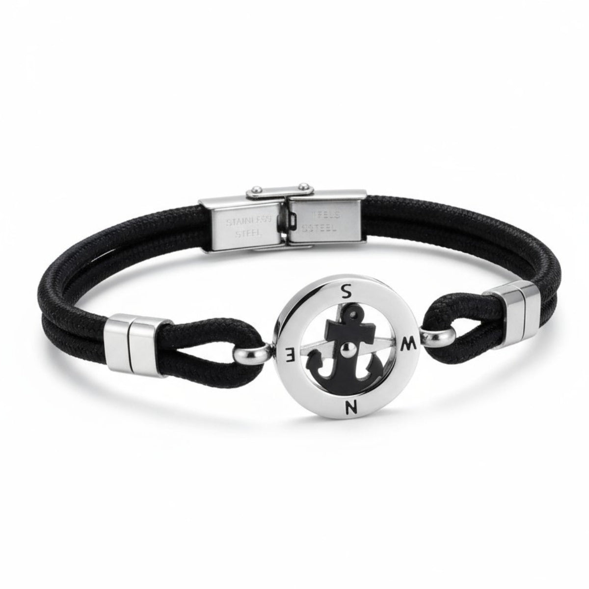 Bracelet homme acier cordon / Noir BA1007