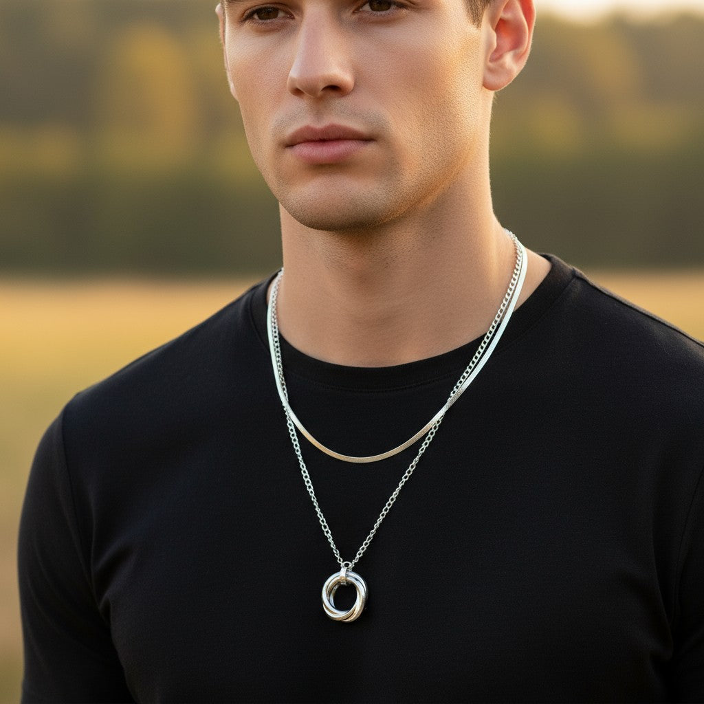 Collier DOUBLE RAND RINGS en Acier Inoxydable pour Hommes CE1801