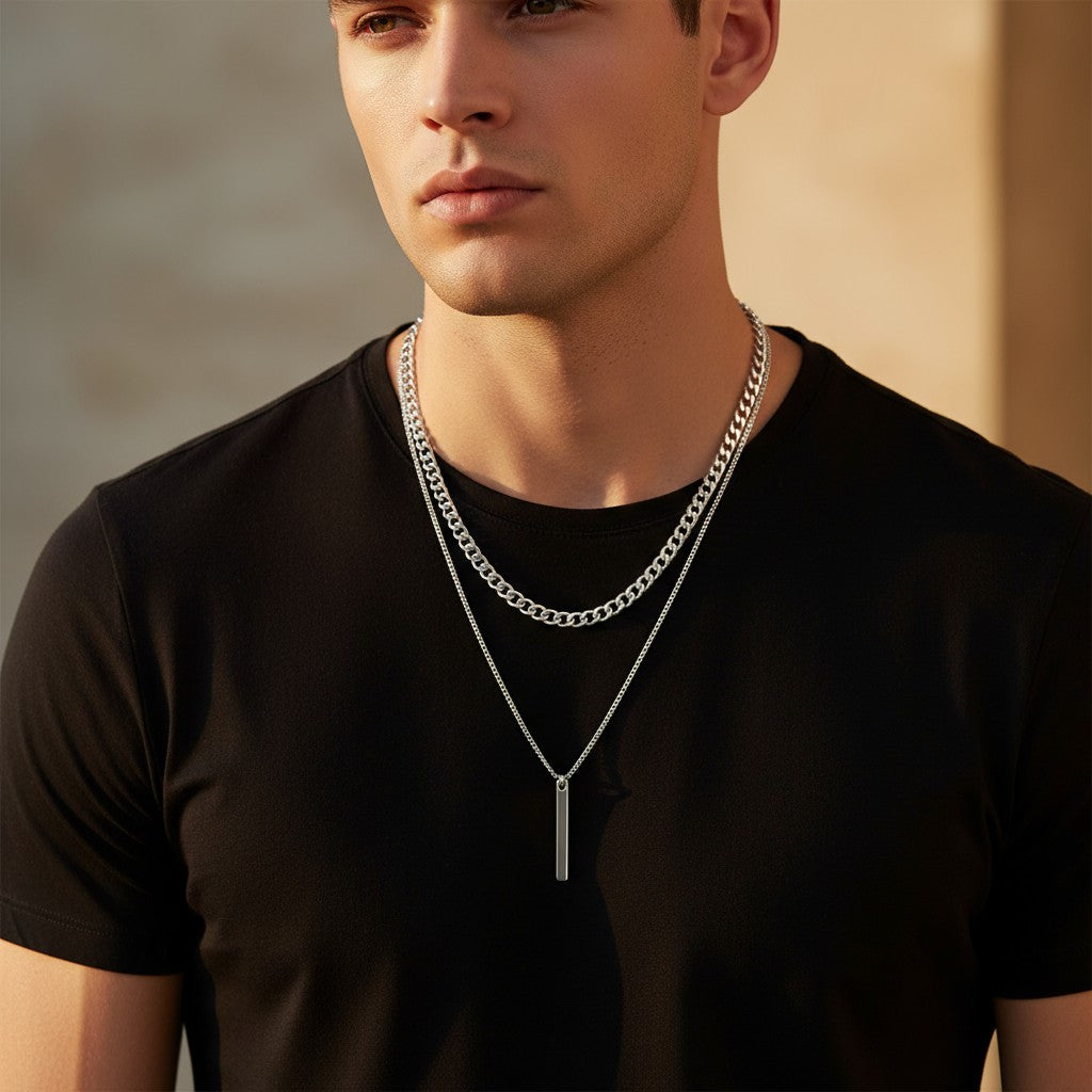 Collier DOUBLE RAND VERTI en Acier Inoxydable pour Hommes CE2316