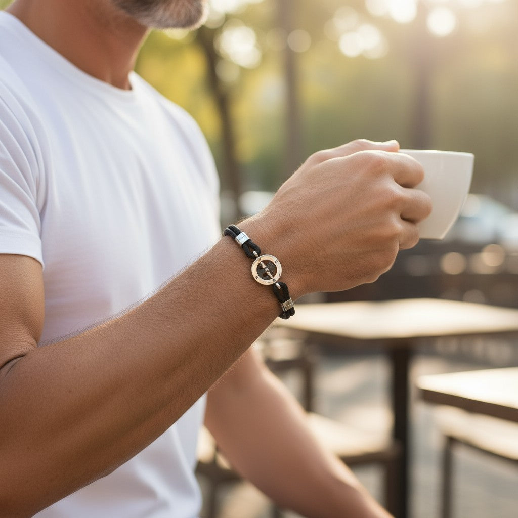 Bracelet homme acier cordon / Noir BA1007