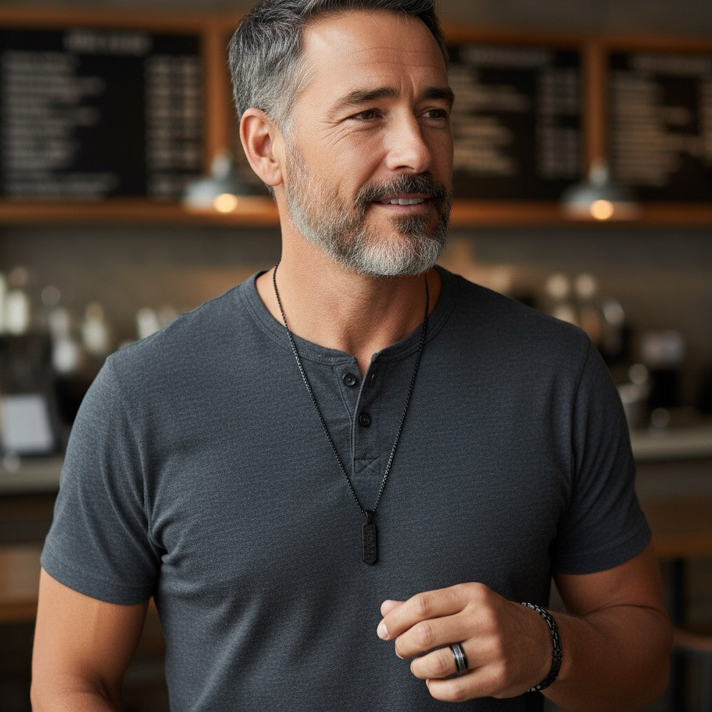 Trio de Bijoux Masculins : Collier, Bracelet, Bague en Acier Inoxydable Noir 21E02