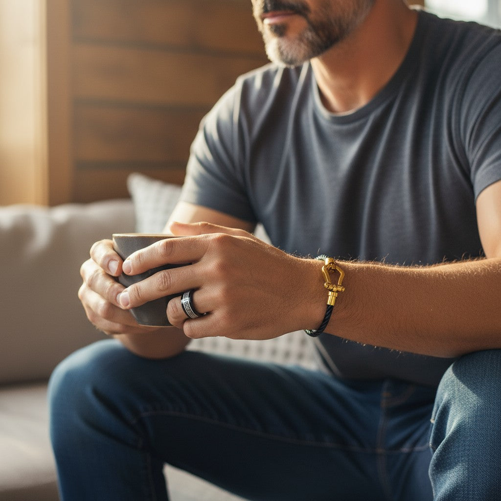 Bracelet Fred + Bague Acier Homme Noir 21E015