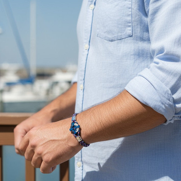 Bracelet homme acier cordon multi colors /Bleu BA1008