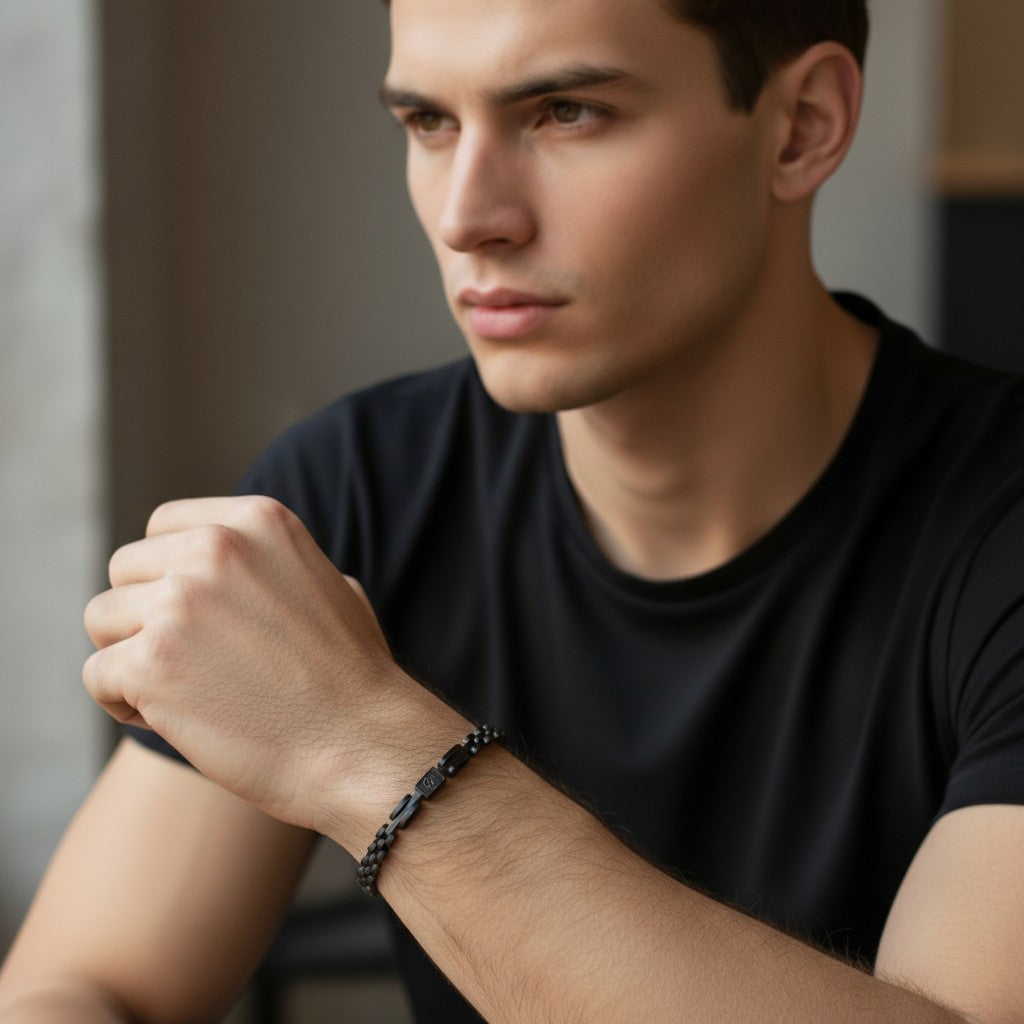 Bracelet en acier inoxydable de style Rolex Noir. BA1012